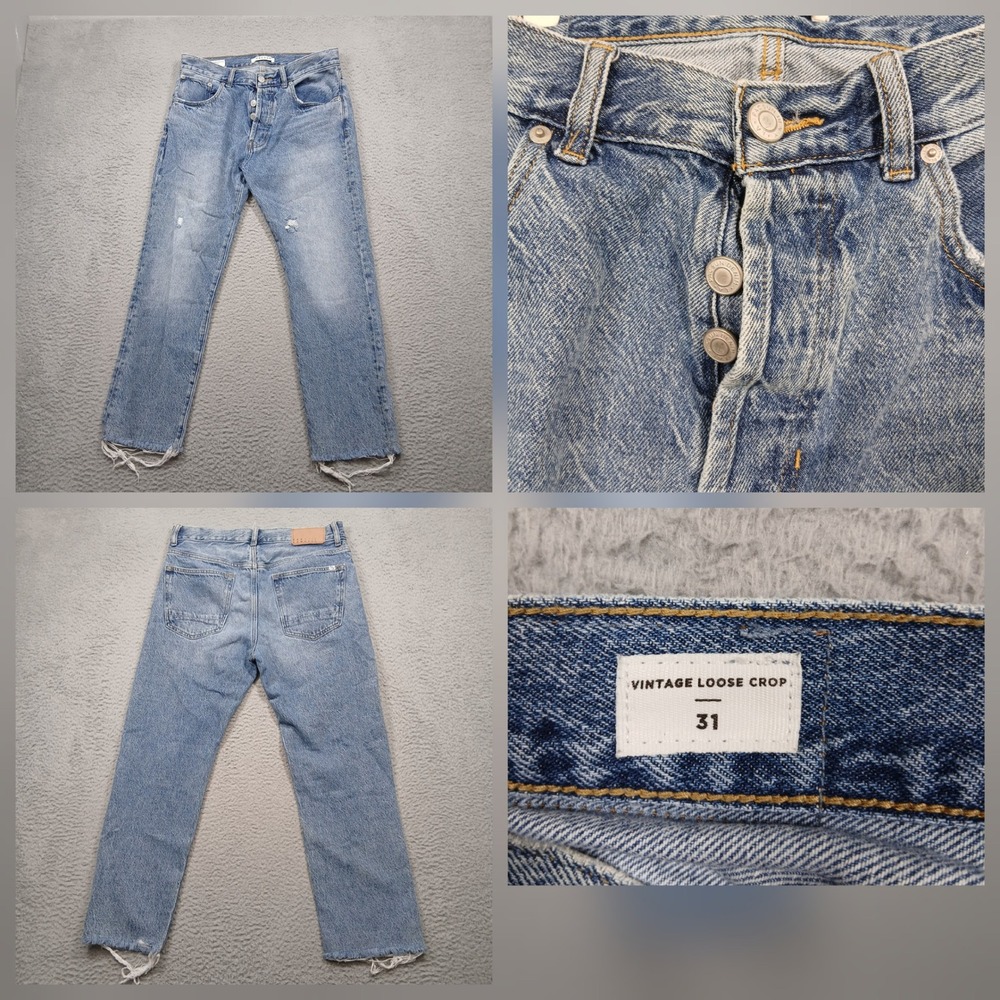 PacSun Vintage Loose Crop Jeans Men's 31 Light Wash Button Fly‎ Raw Hem